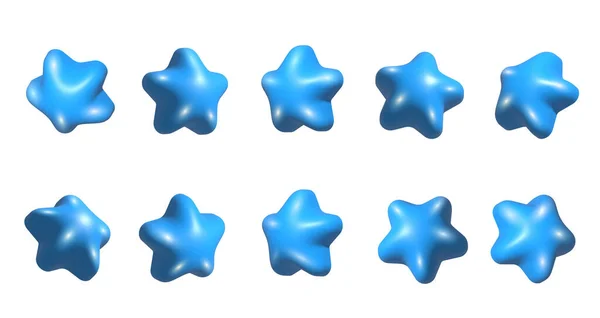 3D蓝星设置 现实的3D蓝星从不同的角度出发 旋转3D卡通风格的明星集合 — 图库照片