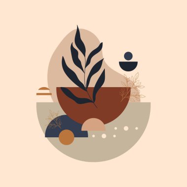 Soyut bir duvar kapağı. Çiçeksel minimalist modern sanat afişi tasarımı. Vektör illüstrasyonu