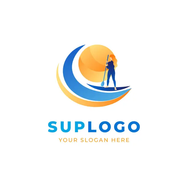 Логотип Sup Boarding Встаньте Гребля Серфинг Логотип Знак Векторная Иллюстрация — стоковый вектор