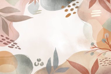 Çeşitli şekillerde suluboya modern sanat arka planı. Modern sanat soyut geometrik şekiller. Turuncu, şeftali ve toprak renkleri