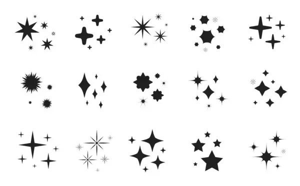 Conjunto Iconos Estrella Chispas Estrellas Luces Mágicas Brilla Conjunto Silueta — Archivo Imágenes Vectoriales