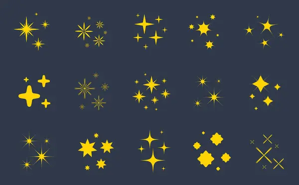 Amarillo Brillantes Estrellas Iconos Conjunto Estrellas Luces Mágicas Brillan Luces — Archivo Imágenes Vectoriales
