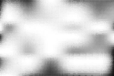 Nokta yarım ton eğim arkaplanı. Çember şebeke arka planı. Siyah ve beyaz noktalı dalga pop sanat dokusu. Vektör illüstrasyonu