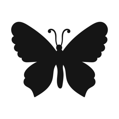 Kelebek ikonu silueti. Beyaz arkaplanda tek bir siyah kelebek silueti simgesi. Vektör illüstrasyonu
