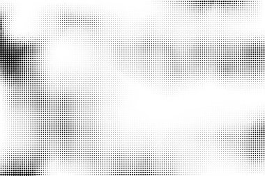 Nokta yarım ton eğim arkaplanı. Çember şebeke arka planı. Siyah ve beyaz noktalı dalga pop sanat dokusu. Vektör illüstrasyonu