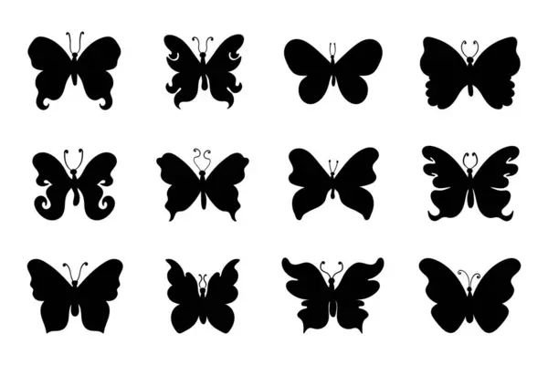 Butterfly Silhouettes Monochrome Butterflies Silhouettes Collection White Background Vector Illustration — Stock Vector