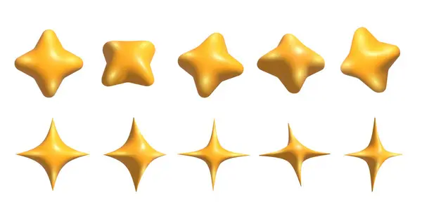 Żółte Gwiazdy Realistyczne Żółte Gwiazdy Ustawione Pod Różnymi Kątami Rotating — Zdjęcie stockowe
