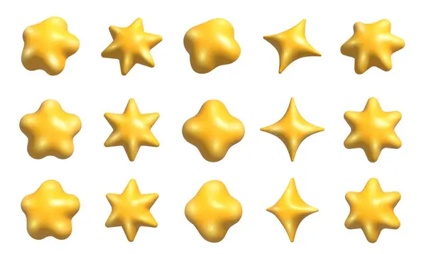 Estrellas Amarillas Establecidas Realistas Estrellas Amarillas Establecidas Desde Diferentes Ángulos —  Fotos de Stock