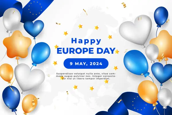Den Evropy Května Vlnitá Modrá Stuha Vlajka Bílém Pozadí Den — Stockový vektor