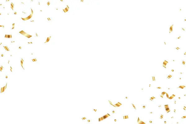 誕生日 記念日のデザインの背景に落ちる金の菓子 パーティーのための明るい光沢のある金の菓子 お祝いのセッティ コーナーフレーム — ストックベクタ
