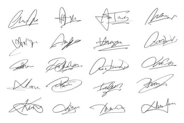 Signatures Set Fictitious Handwritten Signatures Signing Documents White Background Black — Stock Vector