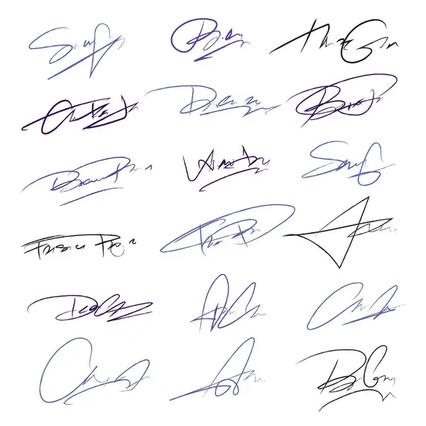 Unterschriften Gesetzt Fiktive Handschriftliche Unterschriften Zur Unterzeichnung Von Dokumenten Auf — Stockvektor