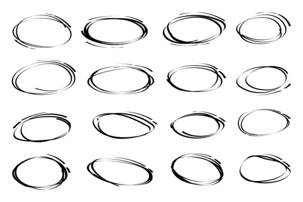Highlight Marker Circles Ovals Doodle Brush Sketch Oval Frames Set — Stock Vector