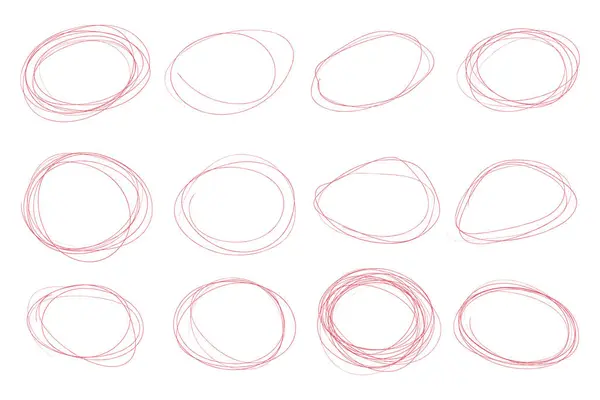 Highlight Marker Circles Ovals Doodle Red Brush Sketch Oval Frames — Stock Vector