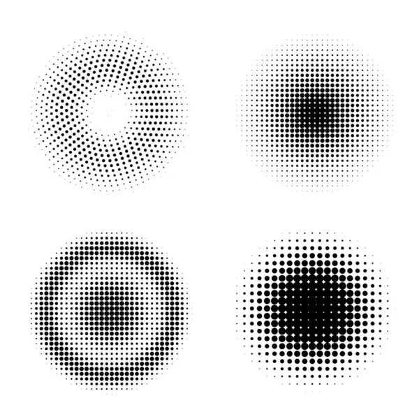 Halbtonpunkte Kreise Designset Schwarz Gepunktete Kreise Retro Halbtontexturen — Stockvektor