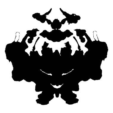 Rorschach mürekkep lekesi testi siyah siluet beyaz arka planda izole edildi. Psikoloji için simetrik elle boyanmış mürekkep lekesi simgesi