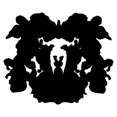 Rorschach mürekkep lekesi testi siyah siluet beyaz arka planda izole edildi. Psikoloji için simetrik elle boyanmış mürekkep lekesi simgesi