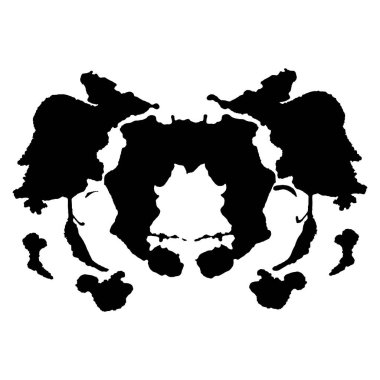 Rorschach mürekkep lekesi testi siyah siluet beyaz arka planda izole edildi. Psikoloji için simetrik elle boyanmış mürekkep lekesi simgesi