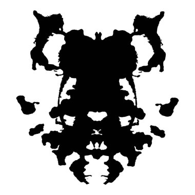 Rorschach mürekkep lekesi testi siyah siluet beyaz arka planda izole edildi. Psikoloji için simetrik elle boyanmış mürekkep lekesi simgesi