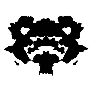 Rorschach mürekkep lekesi testi siyah siluet beyaz arka planda izole edildi. Psikoloji için simetrik elle boyanmış mürekkep lekesi simgesi
