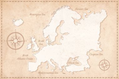 Kağıt kaplamalı eski bir Avrupa haritası. Sunumlar, posterler, bilgi grafikleri, etkileşimli oyunlar için ülkeler özetlediği klasik Avrupa haritası. 