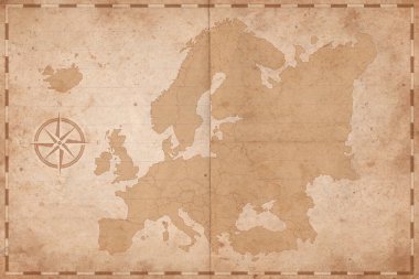 Kağıt kaplamalı eski bir Avrupa haritası. Sunumlar, posterler, bilgi grafikleri, etkileşimli oyunlar için ülkeler özetlediği klasik Avrupa haritası. 