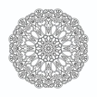 El çizimi mandala tasarımı yoga, boyama Boog, tekstil, çıkartmalar. Siyah ve beyaz rahatlatıcı mandala tasarımı