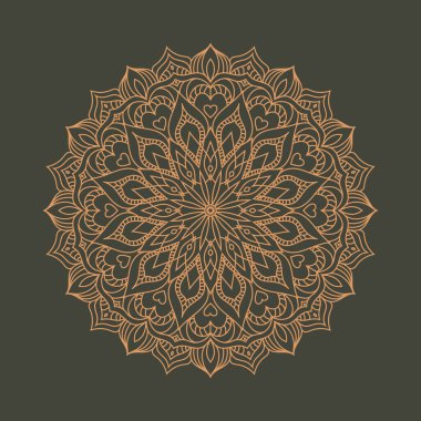 El çizimi mandala tasarımı yoga, boyama Boog, tekstil, çıkartmalar. Yeşil arka planda altın sarısı rahatlatıcı mandala tasarımı