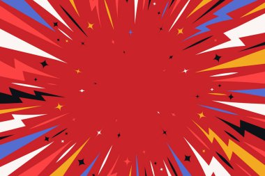 Renkli çizgi roman geçmişi. Modern pop sanatının arka planı dergi, kapak, reklam, afiş ve web sitesi için. Kırmızı çizgi roman arkaplanı