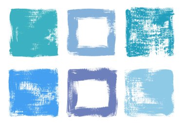 Grunge mavi desenli kare çerçeve seti. Pis, kaba, dikdörtgen şekiller. Metin şablonu için alanı olan pankart