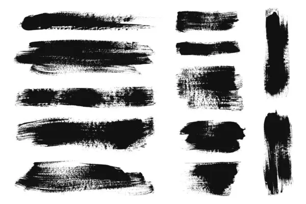 Siyah grunge vektör fırça darbeleri ayarlandı. İğrenç, kalın mürekkep fırçası seti. Sanatsal fırça pulları