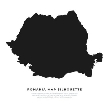 Romanya haritasında siyah siluet beyaz zemin üzerinde izole edilmiş. Vektör illüstrasyonu
