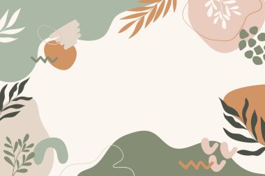 Soyut organik şekiller modern sanat arka planını şekillendirir. Reklamlar, reklamlar, sunumlar, sosyal medya için minimal modern tarafsız renk pankartı. Çağdaş tasarım