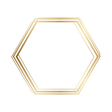 Altın altıgen çerçeve beyaz arkaplanda izole edilmiş. Vektör illüstrasyonu
