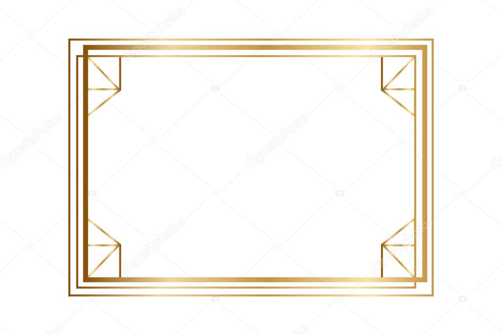 Golden gradient rectangular frame isolated on white background. Vector illustration