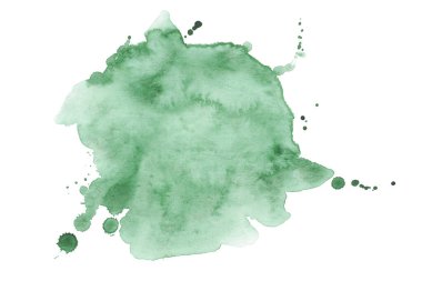  Soyut Yeşil Suluboya Serpintisi Beyaz Arkaplanda. Ekoloji konsepti, sunumlar, web sitesi, ambalaj, pankart için elle boyanmış akvaryum sıçraması