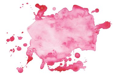 Pembe Soyut Suluboya Serpinti Beyaz Arkaplan 'da izole edildi. Elle boyanmış akvaryum mürekkep damlalarıyla sıçrıyor.