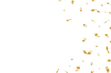Vector Shiny Gold Confetti doğum günü, yıldönümü, şenlikler, posterler, tebrik kartları için Beyaz Arkaplanda Düşüyor. Parlak altın konfetisi. Vektör illüstrasyonu