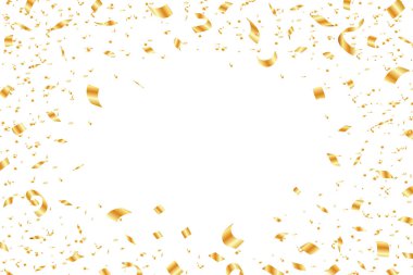 Vector Shiny Gold Confetti doğum günü, yıldönümü, şenlikler, posterler, tebrik kartları için Beyaz Arkaplanda Düşüyor. Parlak altın konfetisi. Vektör illüstrasyonu