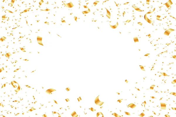 Vector Shiny Gold Confetti doğum günü, yıldönümü, şenlikler, posterler, tebrik kartları için Beyaz Arkaplanda Düşüyor. Parlak altın konfetisi. Vektör illüstrasyonu