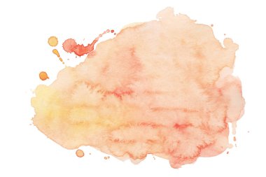  Beyaz Arkaplan 'a Soyut Portakal Suluboya Sıçratma. Sunumlar, web sitesi, ambalaj, pankartlar için el boyası akvaryum sıçraması