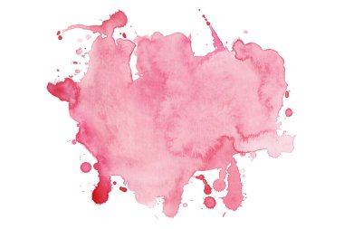 Pembe Soyut Suluboya Serpinti Beyaz Arkaplan 'da izole edildi. Elle boyanmış akvaryum mürekkep damlalarıyla sıçrıyor.