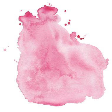 Pembe Soyut Suluboya Serpinti Beyaz Arkaplan 'da izole edildi. Elle boyanmış akvaryum mürekkep damlalarıyla sıçrıyor.