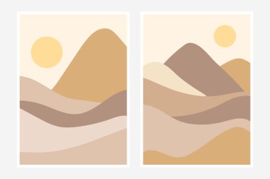 Doğa manzarası posterleri. Modern soyut sanat, afişler, el ilanları, kapak, poster tasarımı için eko tarım kavramı.