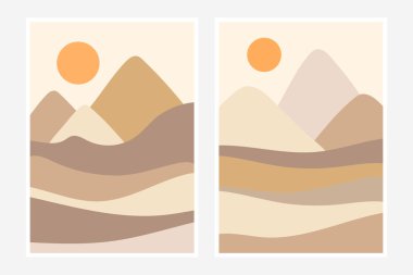 Doğa manzarası posterleri. Modern soyut sanat, afişler, el ilanları, kapak, poster tasarımı için eko tarım kavramı.