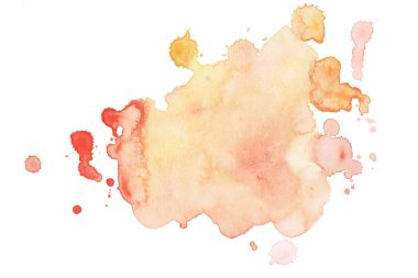  Beyaz Arkaplan 'a Soyut Portakal Suluboya Sıçratma. Sunumlar, web sitesi, ambalaj, pankartlar için el boyası akvaryum sıçraması