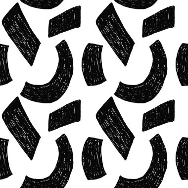 Soyut Pastel Parti Konfeti Kusursuz Desen. Siyah el, tebeşirle ya da düşen konfeti şekilli kömür desenli dikişsiz desenler çizmiş. Kağıt üzerine çizim kılavuzu. 