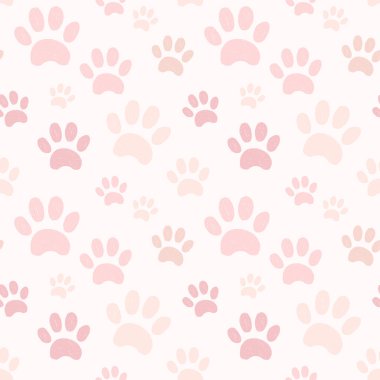 Pastel pembe pençe izi kusursuz deseni şekillendirir. Retro tebeşirle ya da kömür desenli evcil hayvan pençesi şekilleriyle elle çizilmiş kusursuz desen. Kağıt üzerine çizim kılavuzu. 