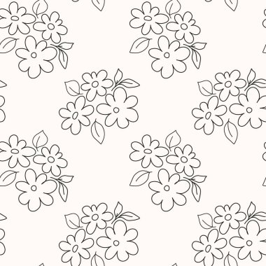 El çizimi, çiçekleri pürüzsüz desen. Karalama çizgisi saf çiçekler tekstil, kumaş, ambalaj, duvar sanatı için kusursuz desen