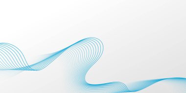 Soyut mavi akış çizgileri açık gri arkaplanda dalgalanıyor. Dinamik pürüzsüz dijital teknoloji arkaplanı. Broşür, reklam, web sitesi, afiş, sunum, posterler için gelecekteki dumanlı çizgi tasarımı.